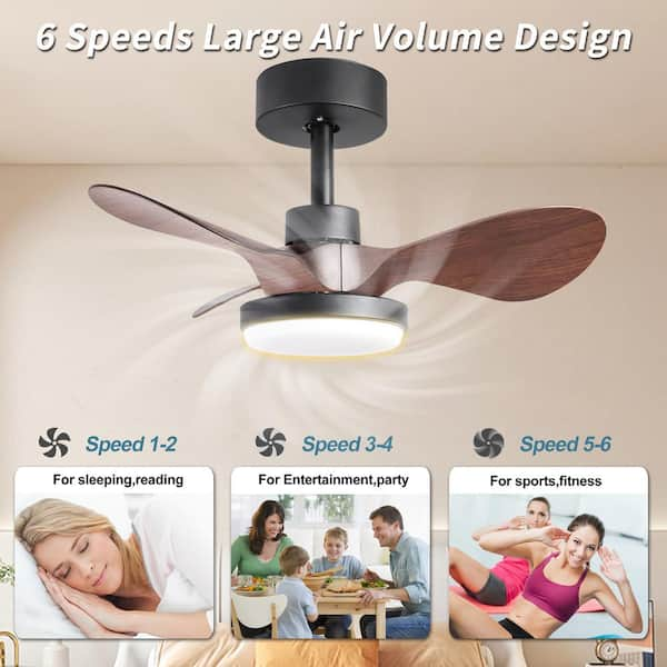 FIRHOT 24 in. LED Indoor Matt Black Smart Smart Ceiling Fan with App and Remote Control and 3 Colors Dimmable