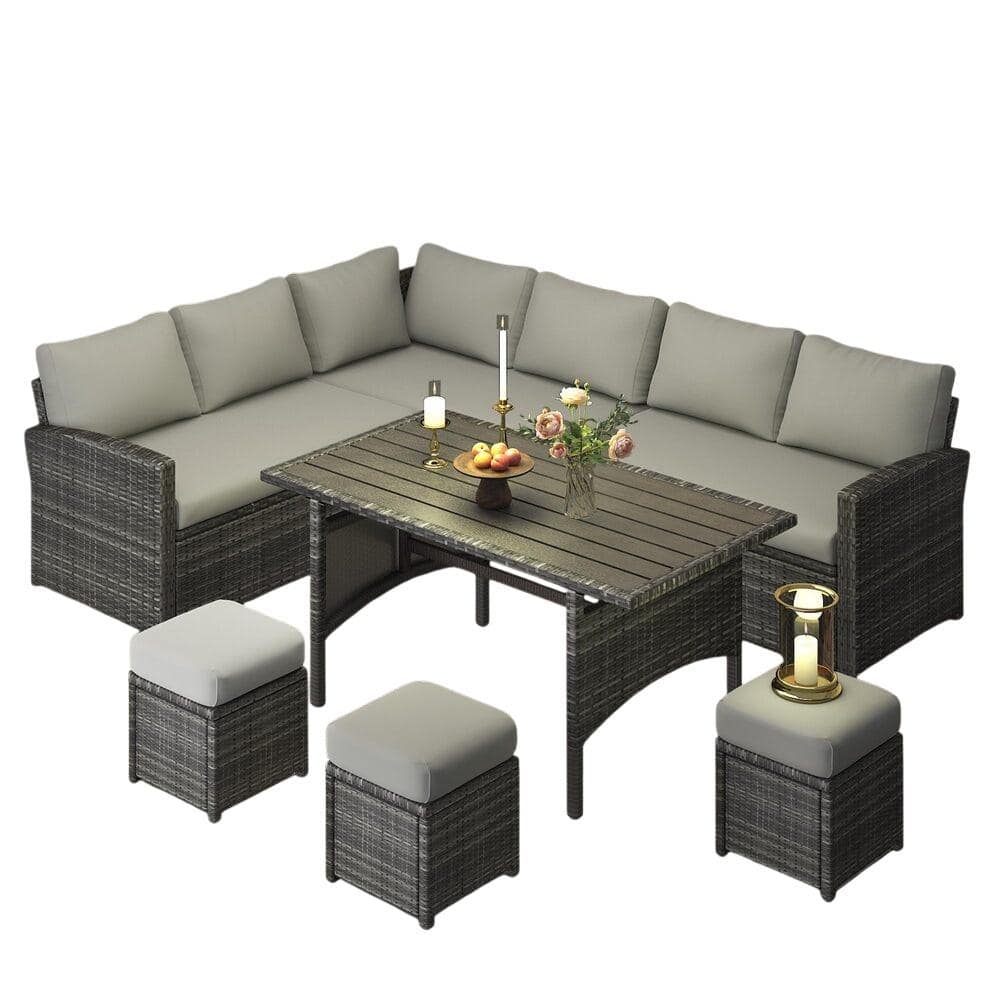 7-Piece Wicker Outdoor Sectional Set with Gray Cushion, Coffee Table, Ottoman price history on PriceWatchPro