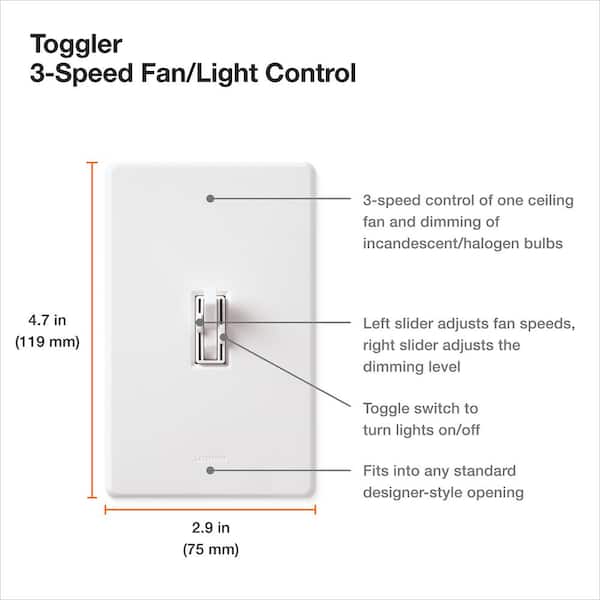 Lutron Toggler 1.5 Amp Single-Pole 3-Speed Combination Fan and Light Control, White
