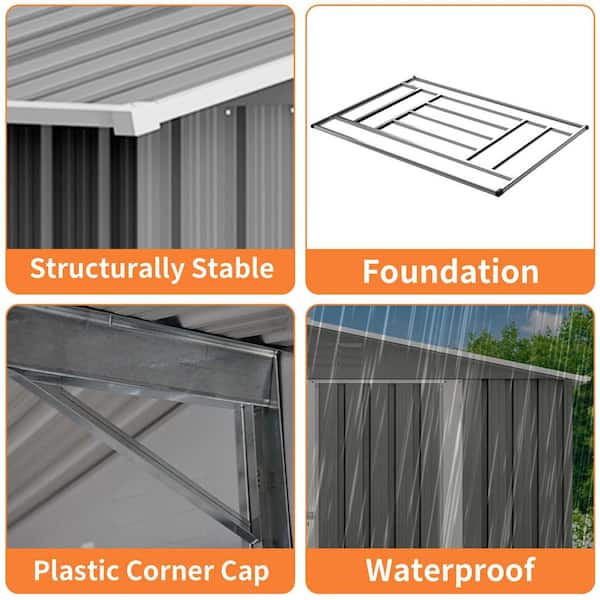 8 ft. W x 6 ft. D Metal Storage Shed with Metal Foundation for Garden and Backyard (40 sq. ft. )