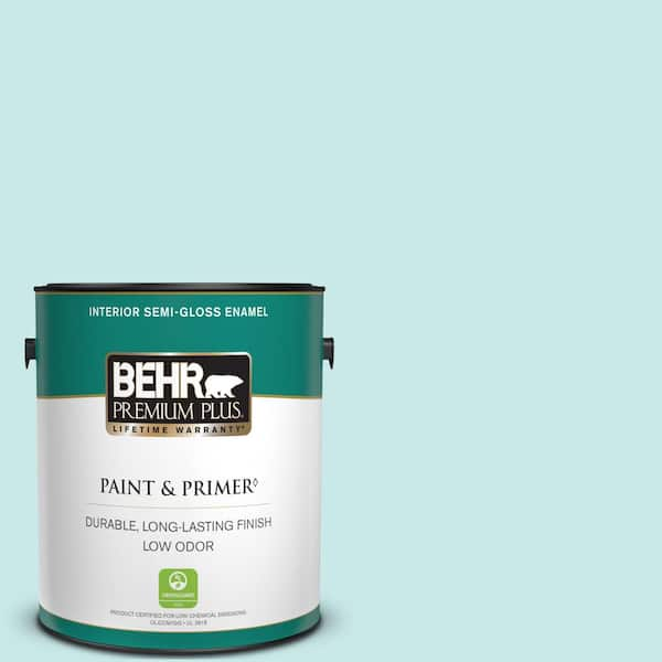 BEHR PREMIUM PLUS 1 gal. #M460-1 Tahitian Sky Semi-Gloss Enamel Low Odor Interior Paint & Primer