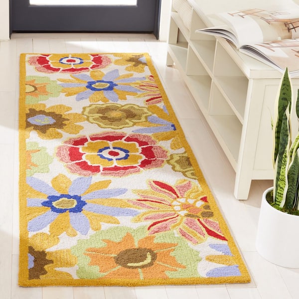 Four Seasons 2 ft. x 6 ft. Ivory/Brown Floral Border Runner Rug