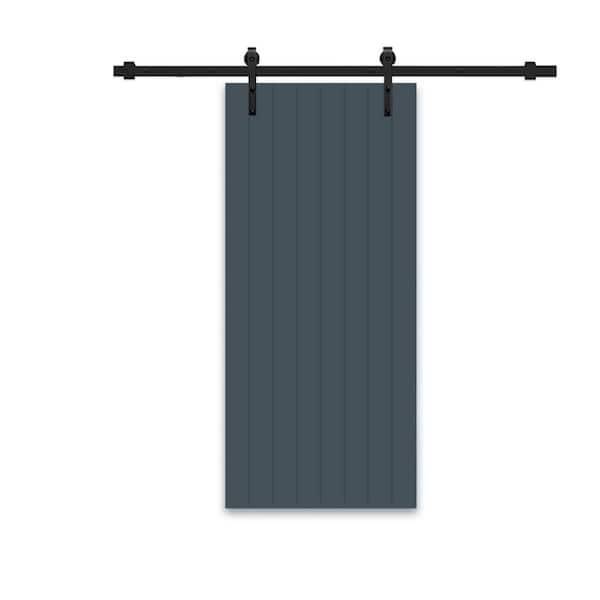 CALHOME 24 in. x 84 in. Charcoal Gray Painted Composite MDF Paneled Interior Sliding Barn Door with Hardware Kit