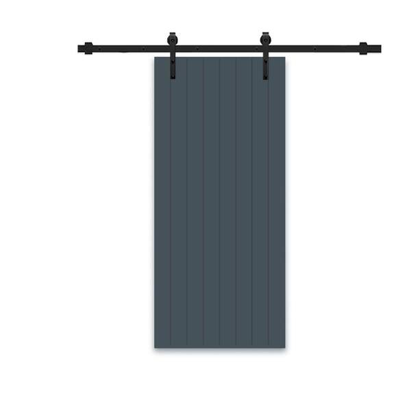 CALHOME 36 in. x 84 in. Charcoal Gray Painted Composite MDF Paneled Interior Sliding Barn Door with Hardware Kit