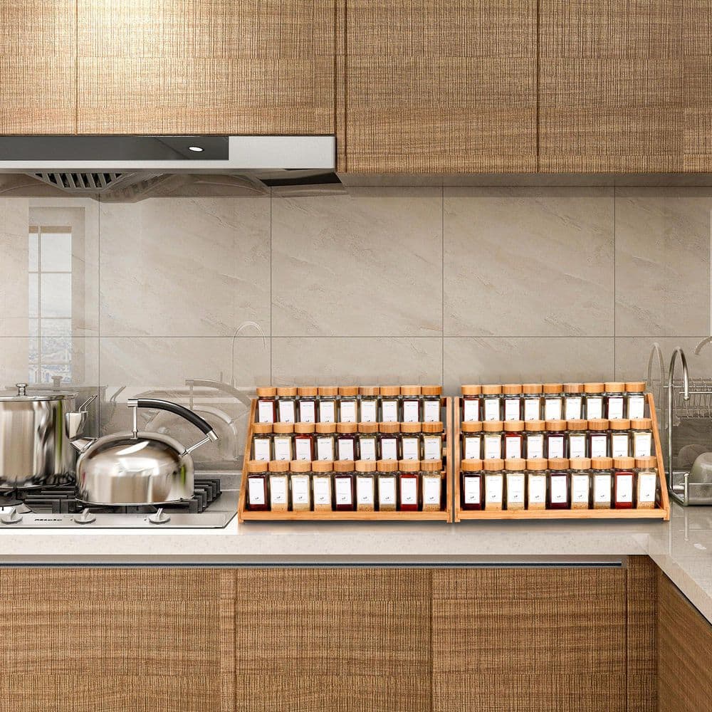 Wudkey Bamboo Tiered Spice Rack, Multi Layer Countertop Spice