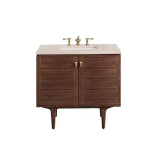 Amberly 36.0 in. W x 23.5 in. D x 34.7 in. H Bathroom Vanity in Mid-Century Walnut with Eternal Marfil Quartz Top