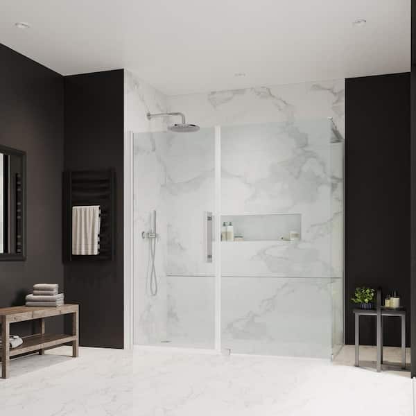 OVE Decors Pasadena 61-3/4 in. W x 72 in. H Rectangular Pivot Frameless Corner Shower Enclosure in Satin Nickel