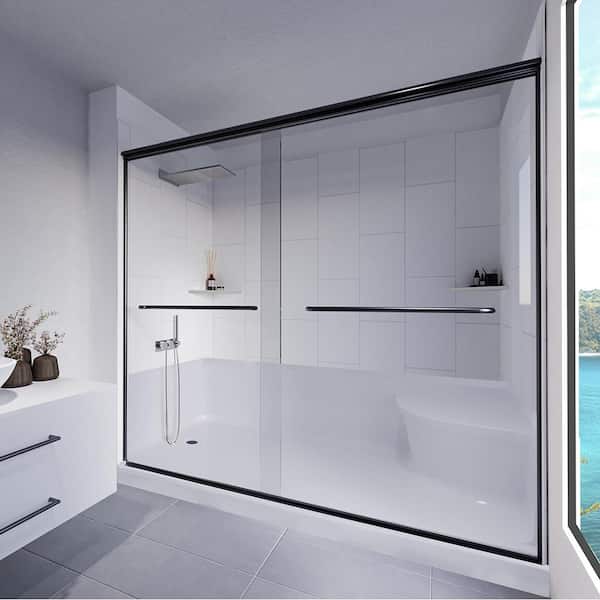NuVo Winer White-Rainier 60 in. W. x 32 in. x 83 in. Base/Wall/Door Seated Base Alcove Shower Stall/Kit Matte Black Left