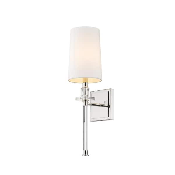 Unbranded 1-Light Polished Nickel Wall Sconce with White Fabric Shade