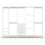 108 in. W White Adjustable Wood Closet System with 13-Shelves, 6-Rods and 3-Drawers