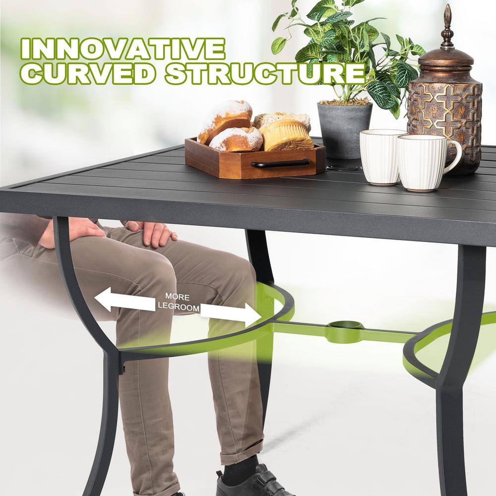 Black Aluminum Square Outdoor Dining Table with Umbrella Hole