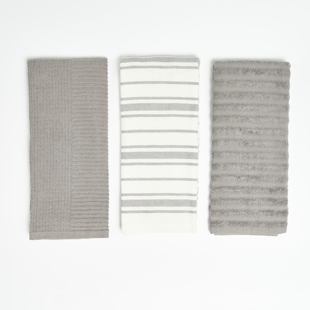 RITZ T-fal Grey Solid and Stripe Cotton Waffle Terry Kitchen Towel (Set of  4) 68554 - The Home Depot