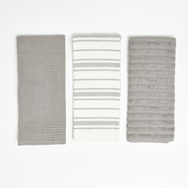 Nautica Grey Multi Stripe 100% Cotton Kitchen Towels (3 Piece Set)
