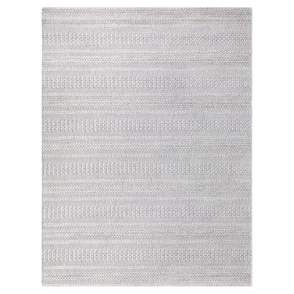Hampton Bay Natural Ash Grey 5 ft. x 7 ft. Striped Indoor/Outdoor Patio Area Rug