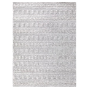 Natural Ash Grey 8 ft. x 10 ft. Striped Indoor/Outdoor Patio Area Rug