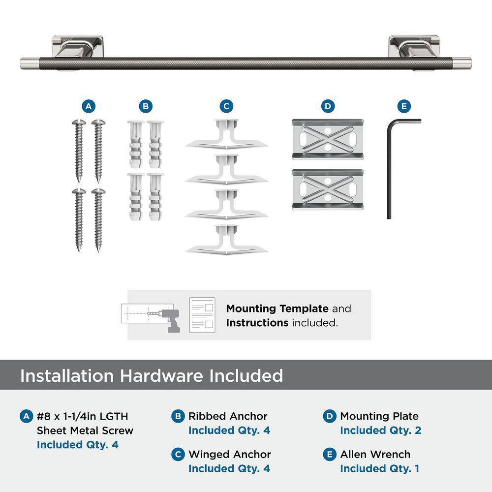 Polished Nickel and Gunmetal 18-Inch Wall Mounted Towel Bar