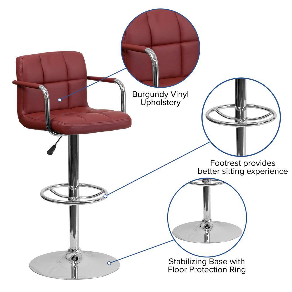 Burgundy Adjustable Height Swivel Bar Stool with Chrome Base