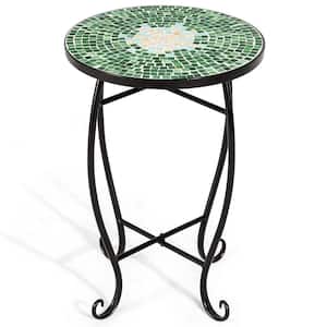 21 in. H x 14 in. D Outdoor Green Plant Stand Top Round Accent Steel Table Garden