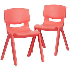 2 Pack Red Plastic Stackable School Chair with 13.25 in. Seat Height