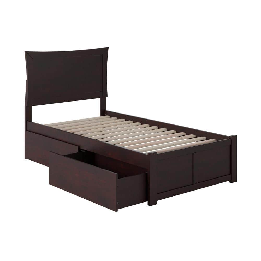 Espresso Twin Wood Platform Bed with Storage Drawers
