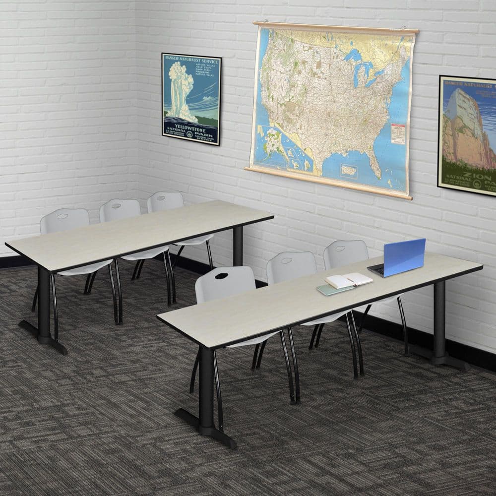 Cain 84 in x 24 in. Maple T-Base Training Seminar Table Desk and 3 M Stack Chairs-Grey