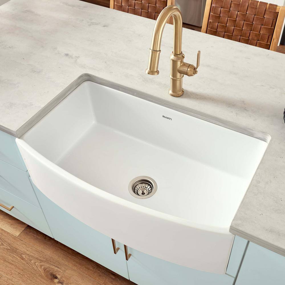 White Fireclay Single Bowl Farmhouse Kitchen Sink, 33 inches