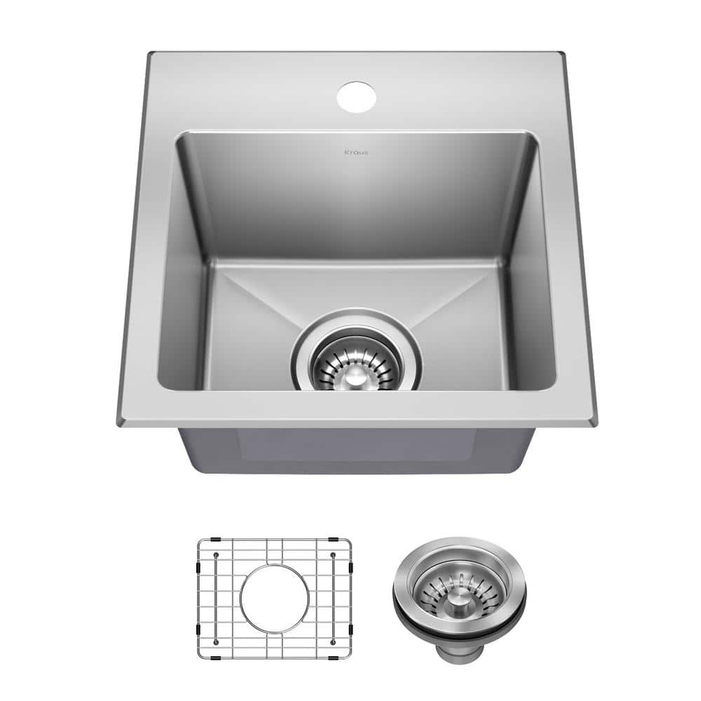 KRAUS Fairlane 15-Drop In/Top Mount Single Bowl 18-Gauge Stainless Steel Kitchen Bar Sink