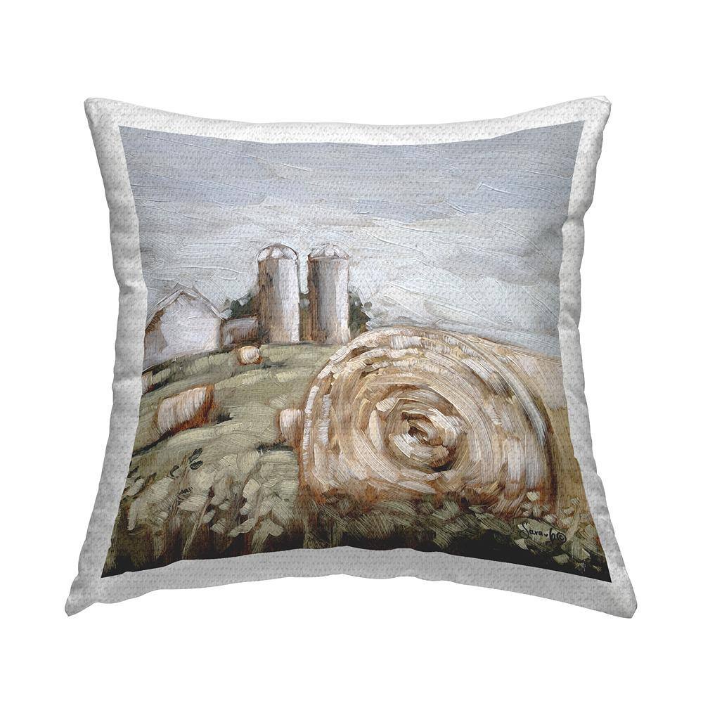 Rural Farm Scene Haystacks Multi-Color Square Outdoor Throw Pillow price history on PriceWatchPro