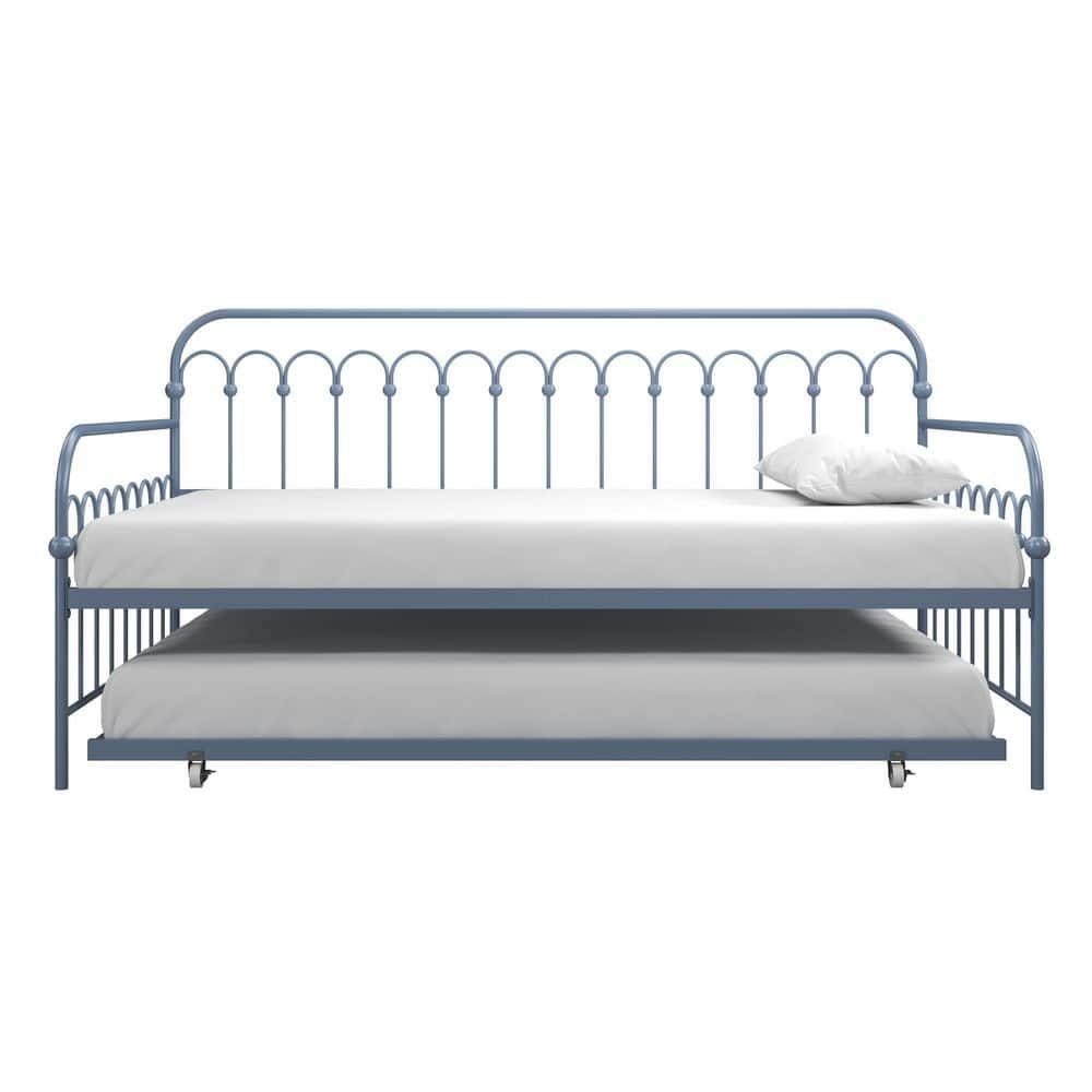 Stone Blue Twin Metal Daybed with Trundle and Slats