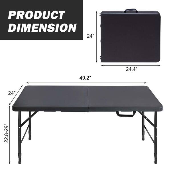 Unbranded 4 ft. Folding Black Camping Table with Metal Legs CT 3528BK