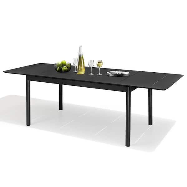 Crestlive Products Black Rectangular Aluminum Outdoor Dining Table with Extension 94.5 in.