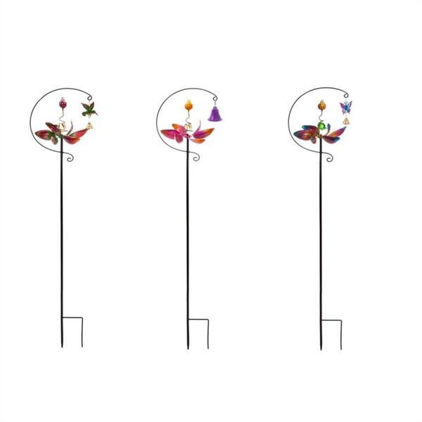 Evergreen Garden Bell, Hummingbird, and Butterfly 48 in. Kinetic Wind Spinners (3-Set)