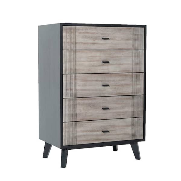 Benjara 19 in. Gray and Black 5-Drawer Chest of Drawers