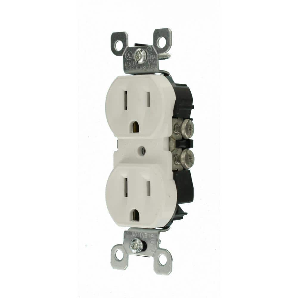 Leviton White 15 Amp Duplex In-Wall Outlet with Wall Plate