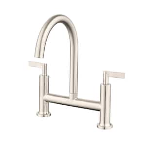 Double Handle Bridge No Sensor Kitchen Faucet with 360-Degree Swivel Spout Modern Kitchen Sink Faucet in Brushed Nickel