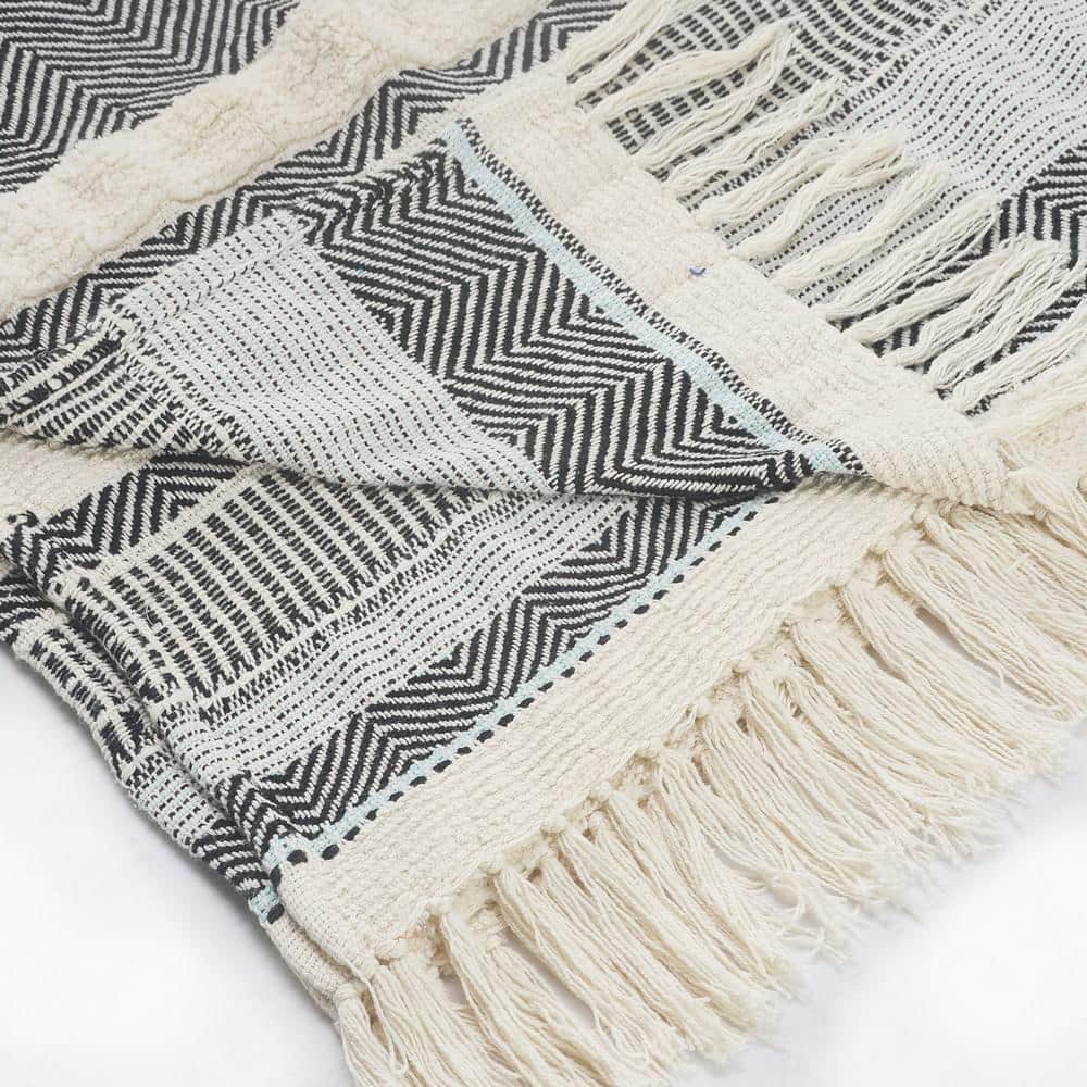 Organic Cotton Herringbone Striped Throw Blanket, 50" x 60", Multi