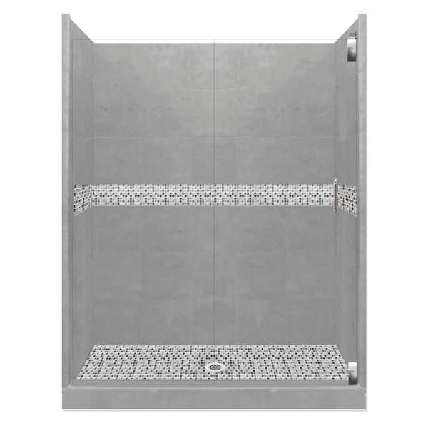 American Bath Factory Del Mar Grand Hinged 36 in. x 42 in. x 80 in. Center Drain Alcove Shower Kit in Wet Cement and Chrome Hardware