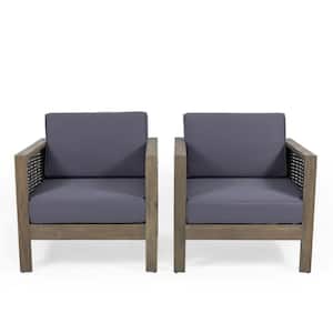 Linwood Removable Cushions Wood Outdoor Patio Lounge Chair with Dark Grey Cushion (2-Pack)