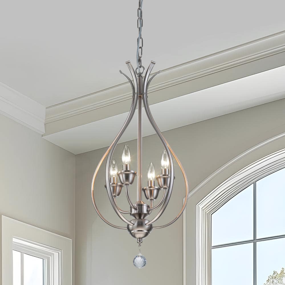 4-Light Brushed Nickel Farmhouse Chandelier, Modern Cage Pendant Light with Crystal Accent for Dining Room Foyer price history on PriceWatchPro