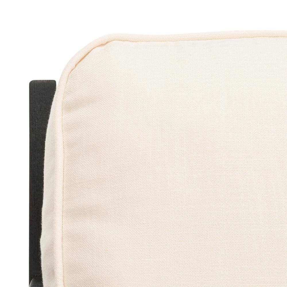 Bone White Linen and Black Oak Mid-Century Arm Chair