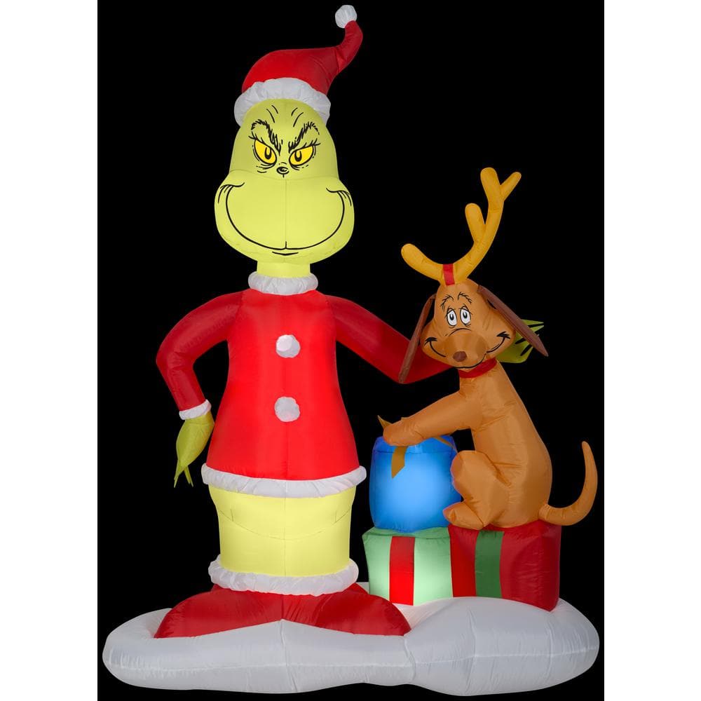 Dr. Seuss 6 ft. Tall Christmas Inflatable Airblown-Grinch and Max with Presents-Scene