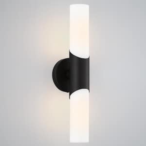 16.4 in. 2-Light Black Modern/Contemporary ADA Bathroom Vanity Light Bar with White Opal Glass