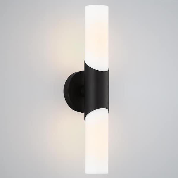 TRUE FINE 16.4 in. 2-Light Black Modern/Contemporary ADA Bathroom Vanity Light Bar with White Opal Glass