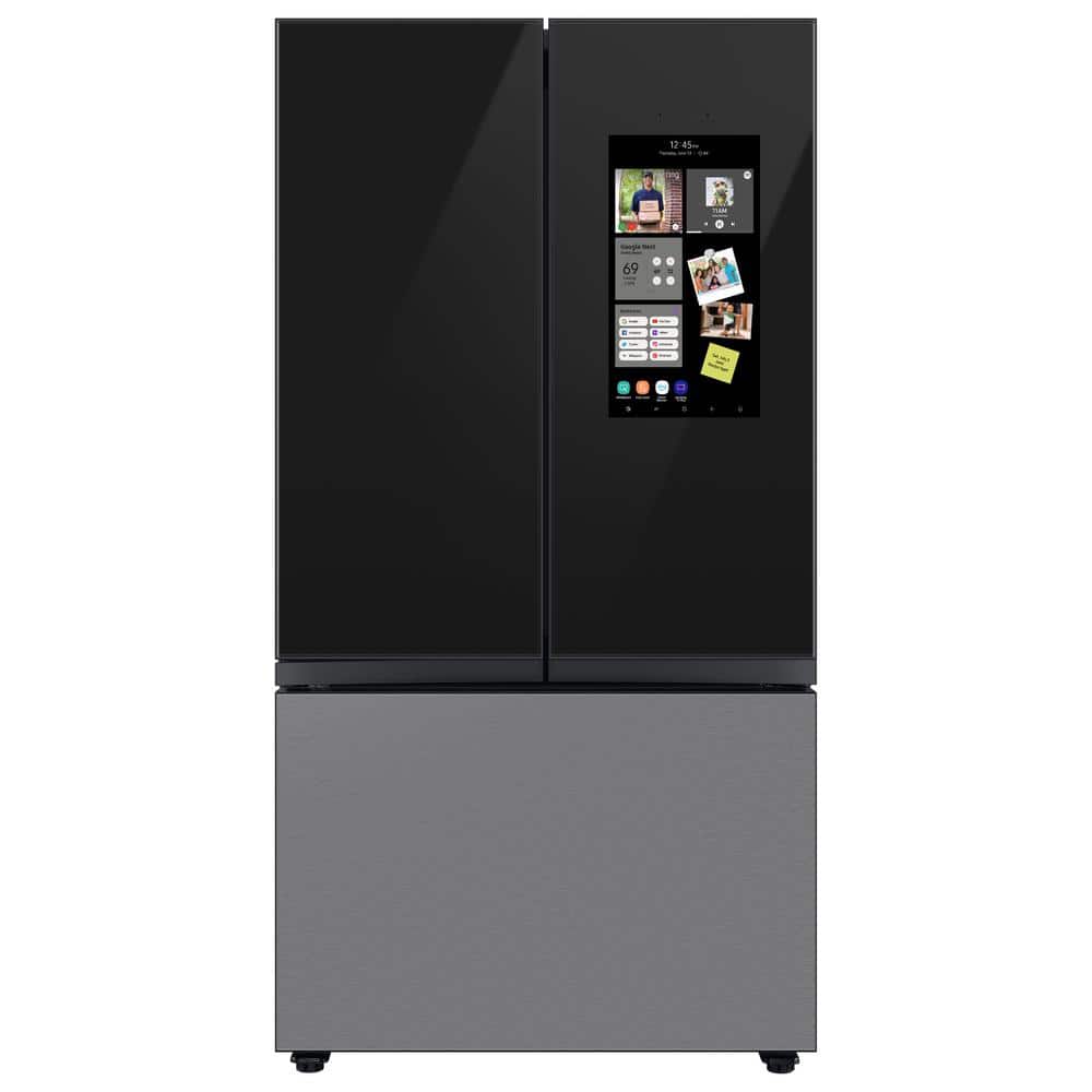 Bespoke 24 cu ft. Customizable 3-Door French Door Smart Refrigerator with Charcoal Glass Family Hub Panel, Counter Depth