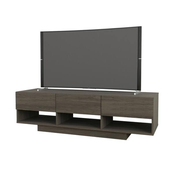 Unbranded Rustik 60 in. Bark Grey TV Stand with 3 Drawers Fits TV's up to 66 in. with Open Storage Space