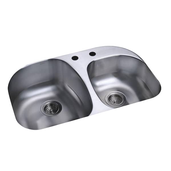 STERLING KOHLER Cinch Self-Rimming Undermount Stainless Steel 31.5 in. 2-Hole Double Kitchen Sink