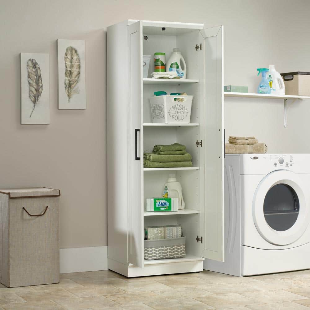 Soft White MDF Lockable Cabinet with 4 Adjustable Shelves