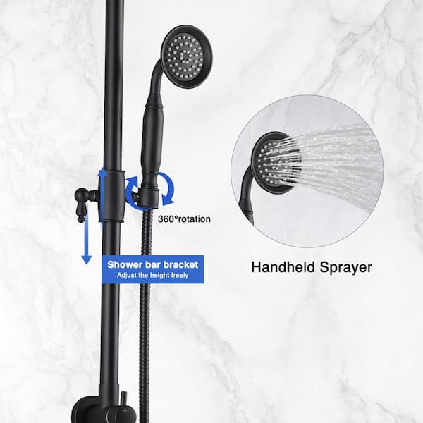 Tahanbath 3-Spray Luxury Bathroom Shower Set Shower Head 2.5 GPM Wall  Mounted Ceramic Style Shower System in Matte Black X-W1219-W1219106070 -  The Home Depot