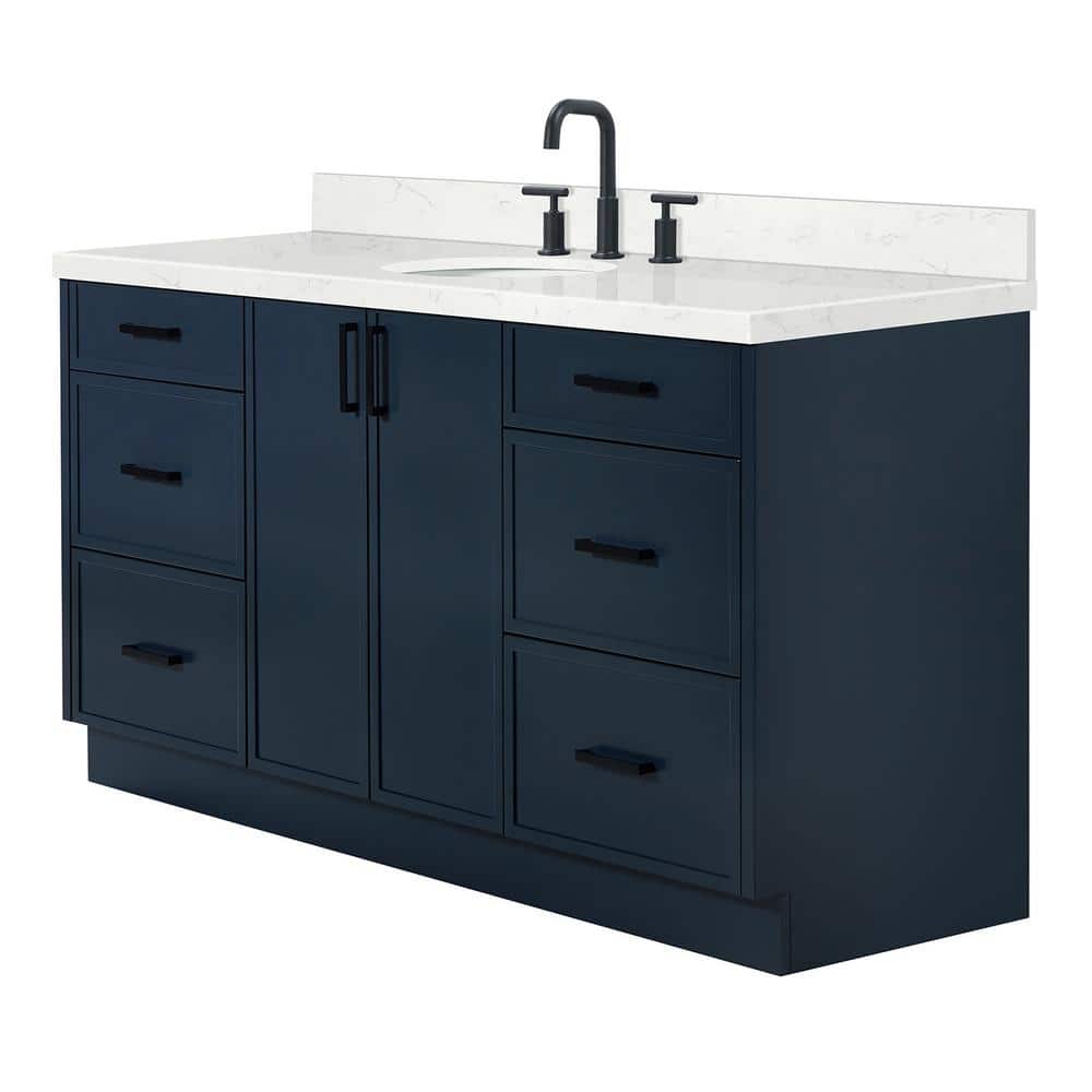 Midnight Blue 66" Freestanding Single Vanity with Carrara Quartz Top