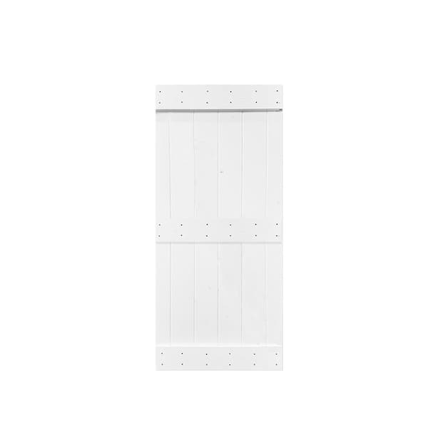 CALHOME 38 in. x 84 in. Mid-Bar Series Pure White Knotty Pine Wood Interior Sliding Barn Door Slab